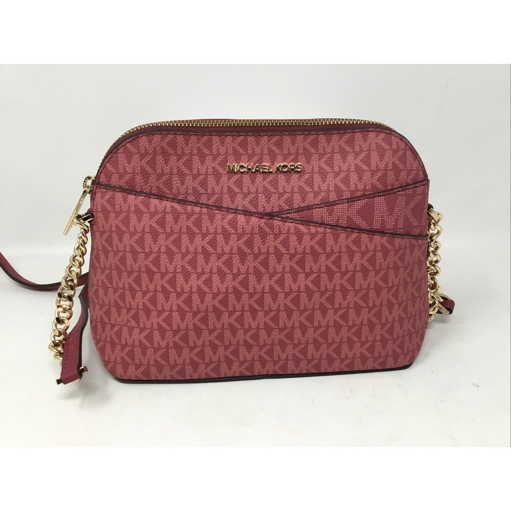 Michael Kors Jet Set Travel MK Signature Crossbody Bag Clean Gold Hardware